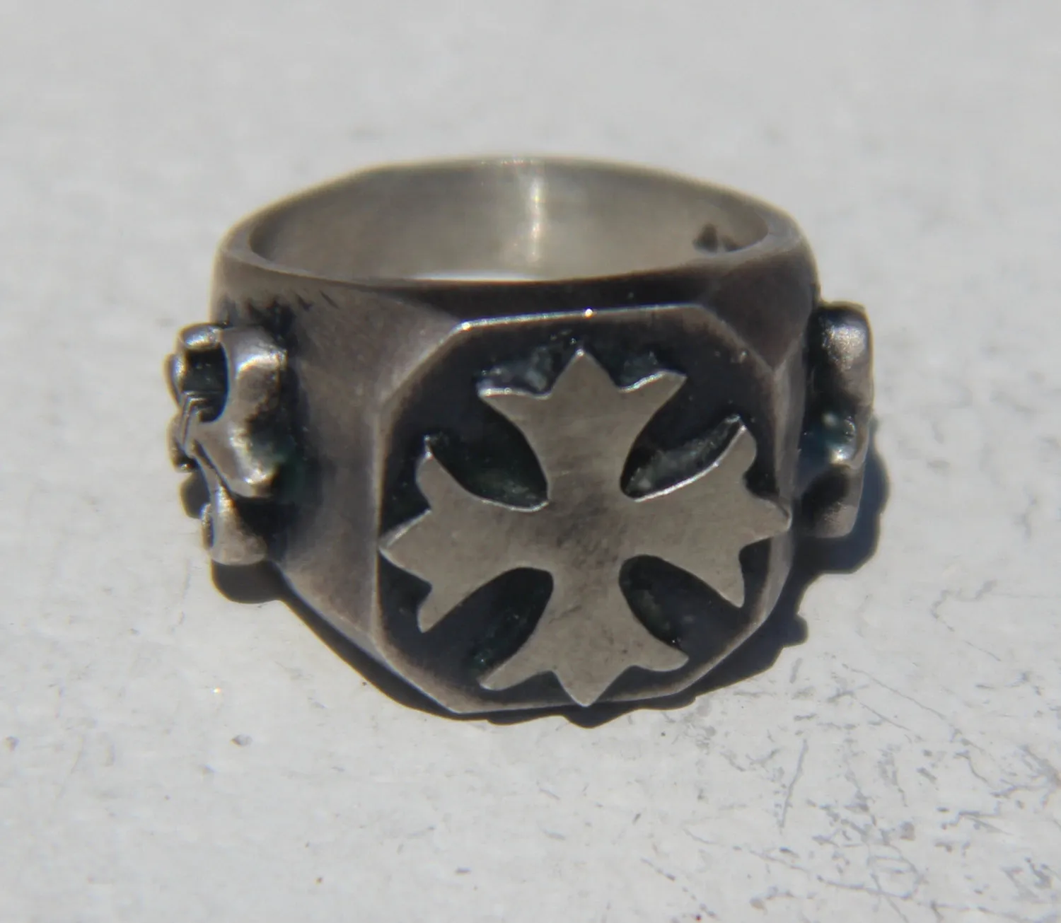 Until Death, Inc. Maltese Cross Signet Ring with Fleur De Lis Accents. Solid 925 Sterling Silver.