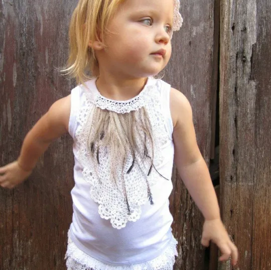 Vintage Crochet Feather Bodysuit - White Long Sleeve