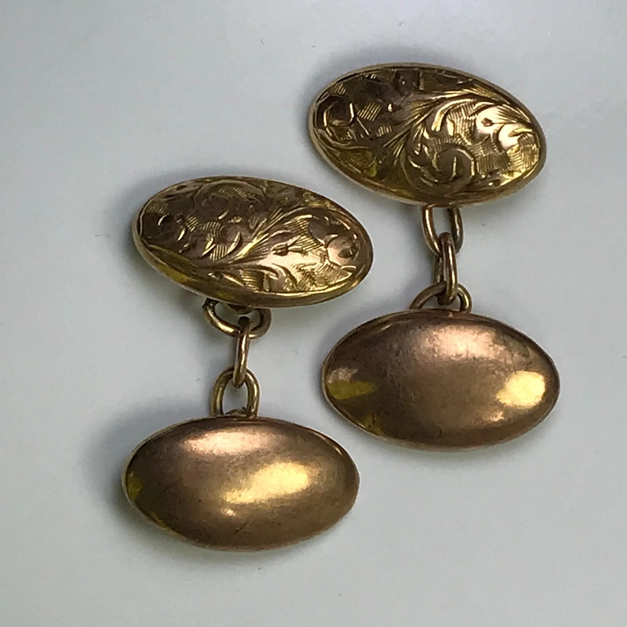 Vintage Etched Yellow Gold Cuff Links / Cufflinks. Circa 1901. Full English Hallmark