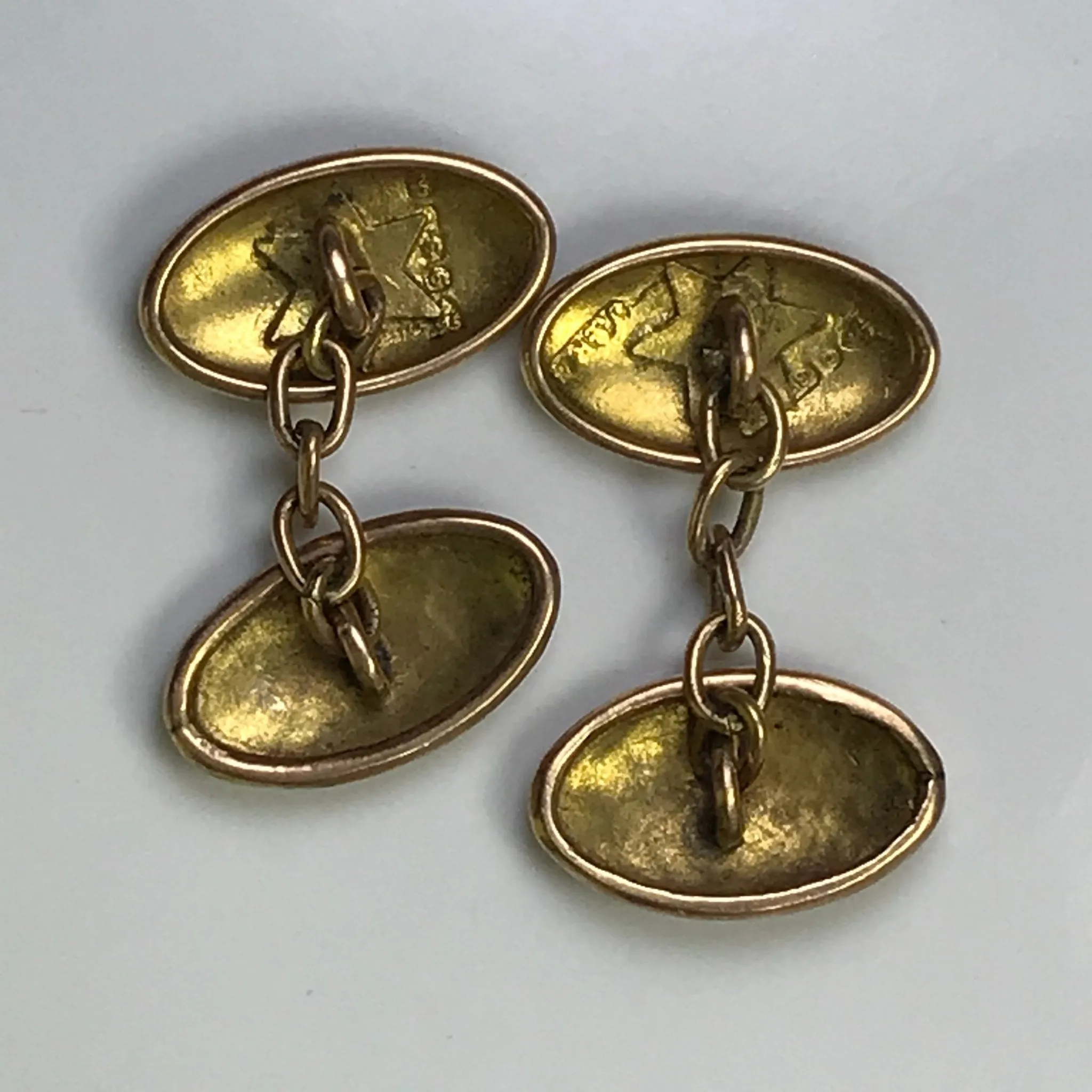 Vintage Etched Yellow Gold Cuff Links / Cufflinks. Circa 1901. Full English Hallmark