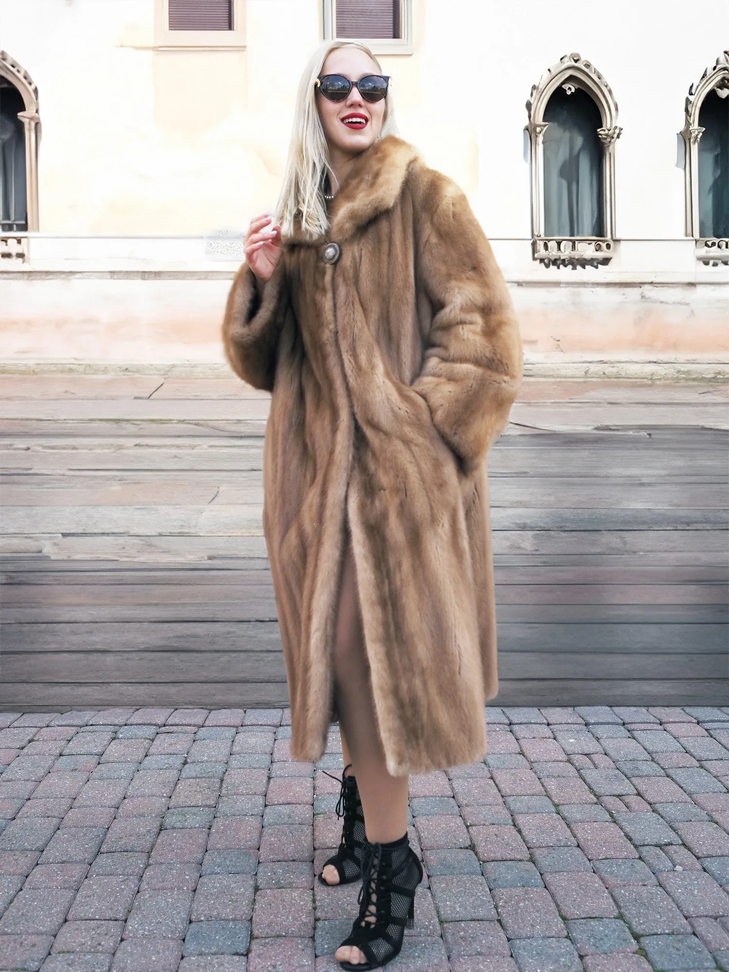 Vintage Pastel Canadian Brown Mink Fur Coat L to 2XL