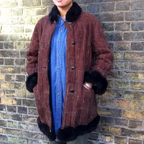 Vintage Shearling Coat 70s Sheepskin Patchwork Fur-lined Womens Coat Size UK 10 UK 12