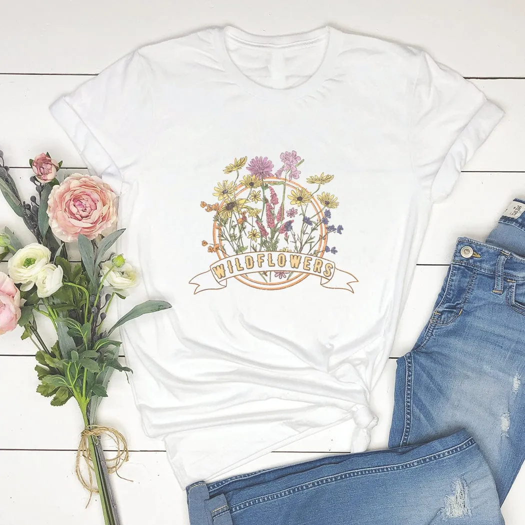 Vintage Wildflowers Circle Graphic T-Shirt - NA171